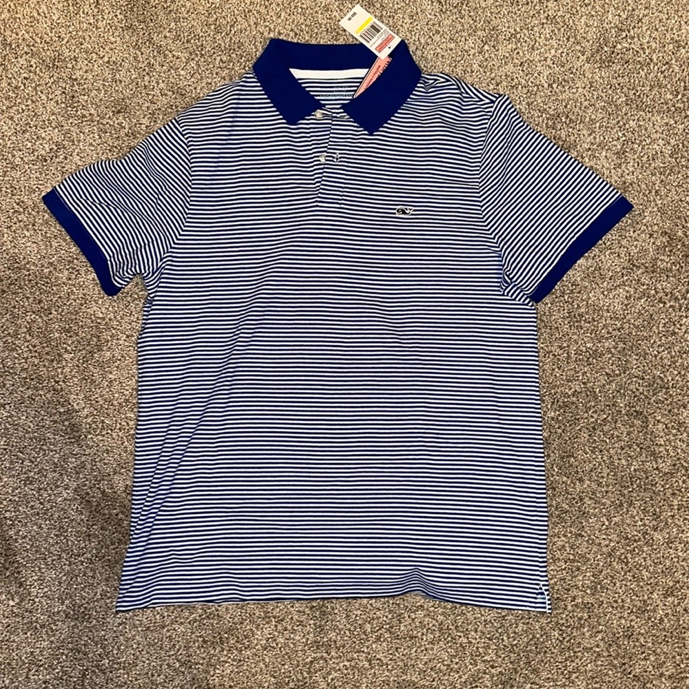 Feeder Stripe Stitch Stretch Pique Polo
Maritime Blue
Size Medium 
NEW WITH TAGS